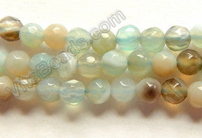 Light Green Amazonite Agate w/ Brown  -  4mm Faceted Round  15"