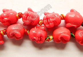 Synthetic Dark Salmon Stone  -  Carved Laughing Buddha Head