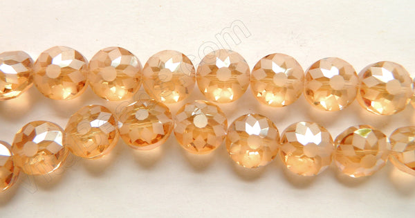Light Champ. Crystal Quartz  -  Frosted Star Cut Daisy Faceted Coins 12"