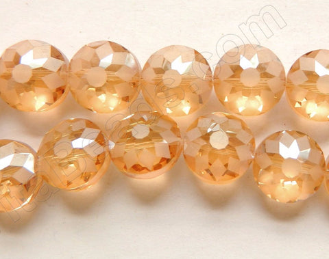 Light Champ. Crystal Quartz  -  Frosted Star Cut Daisy Faceted Coins 12"