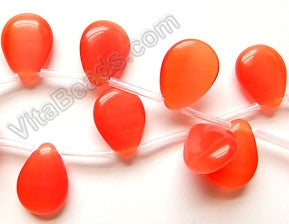 Orange Red Cat's Eye  -  Smooth Flat Briolette 16"   13 x 18 mm