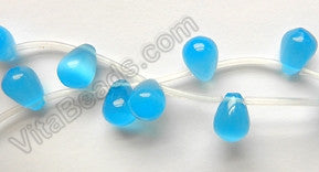 Aqua Cat's Eye  -  Smooth Round Teardrops  16"    7 x 9 mm