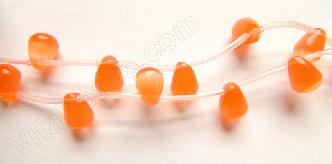 Orange Cat's Eye  -  Smooth Round Teardrops  16"    7 x 9 mm