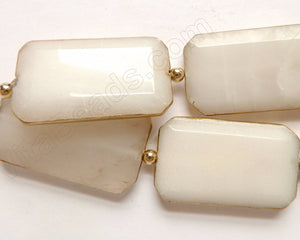 White Jade  -  Big Faceted Rectangles w/ Gold Trim  16"