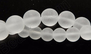 Frosted Crystal Quartz  -  Smooth Round Beads 16"