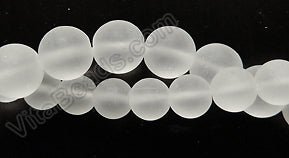 Frosted Crystal Quartz  -  Smooth Round Beads 16"