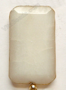 Faceted Rectangle Pendant - White Jade w/ Gold Trim