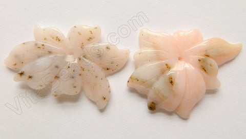 Pink Opal w/ Black  -  Carved Free Form Flower Pendant