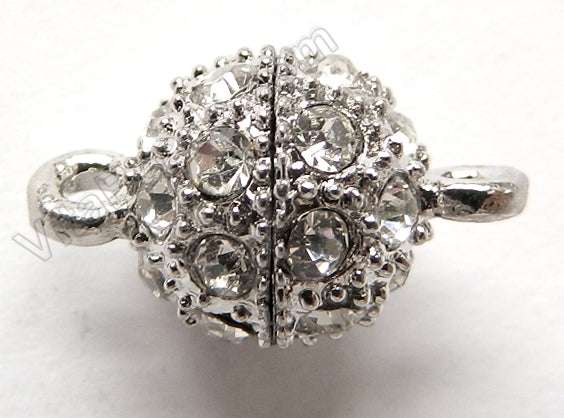 Crystal Paved Silvery Magnetic Ball Clasps