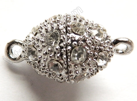 Crystal Paved Silver Magnetic Oval Clasps