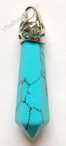 Blue Howlite Turquoise- 6-Side Pendulum Pendant w/ Silver Bail