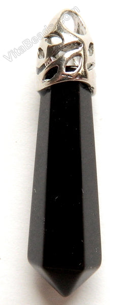 Black Onyx - 6-Side Pendulum Pendant w/ Silver Bail