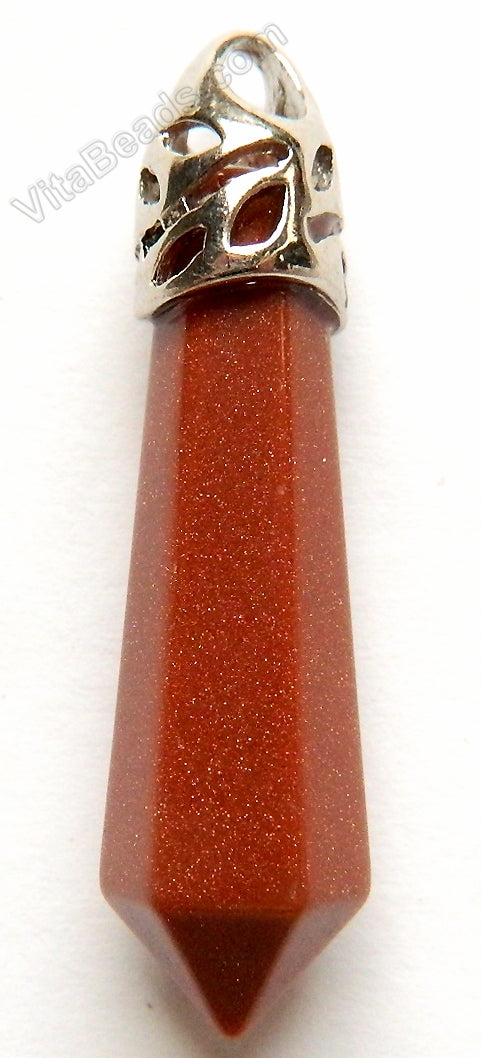 Goldstone - 6-Side Pendulum Pendant w/ Silver Bail