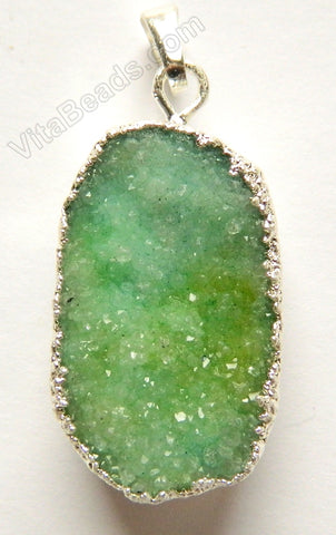 Druzy Agate Pendant - Green Crystal w/ Silver Edge &. Bail