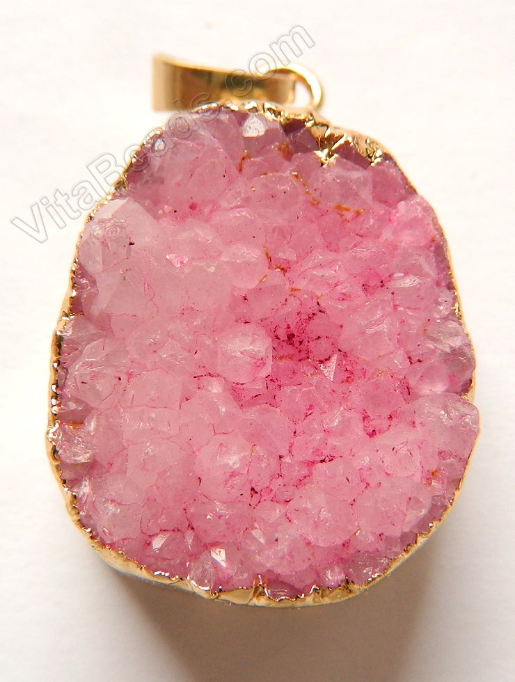 Druzy Agate Pendant - Ruby Crystal w/ Gold Edge &. Bail