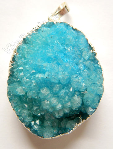 Druzy Agate Pendant - Aqua Crystal w/ Silver Edge &. Bail