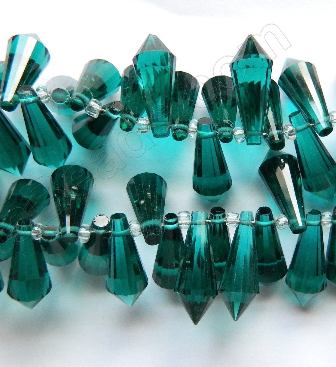 Dark Emerald Crystal Quartz - 8x20mm Faceted Pendulum Top Drilled 8"