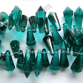 Dark Emerald Crystal Quartz - 8x20mm Faceted Pendulum Top Drilled 8"