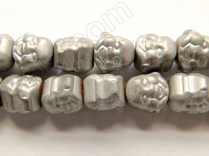 Frosted Silvery Hematite  -  Small Carved Buddha 16"