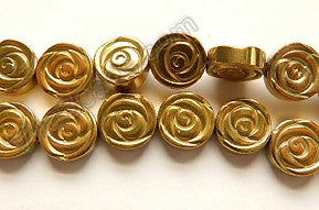 Gold Plated Hematite  -  Carved Rose Coin Strand  16"    10 x 10 x 3 mm