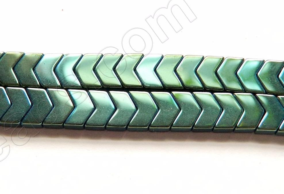 Green Plated Hematite  -  V Shape Beads  16"