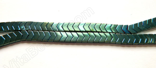 Green Plated Hematite  -  V Shape Beads  16"