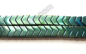 Green Plated Hematite  -  V Shape Beads  16"