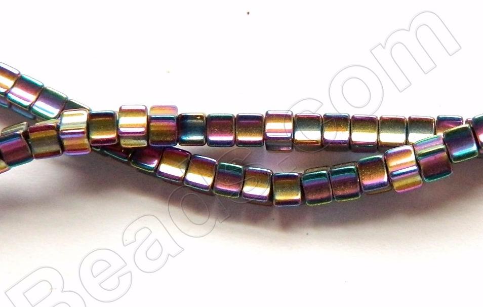 Purple Peacock Hematite  -  Concaved Small Cubes  16"