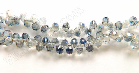 Mystic Blue Peacock w/ Clear Crystal  -  Top Drilled Faceted Rondels  13"    5 x 6 mm