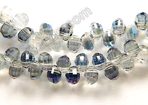 Mystic Blue Peacock w/ Clear Crystal  -  Top Drilled Faceted Rondels  13"    5 x 6 mm