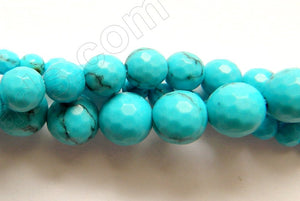 Deep Blue Turquoise w/ Black Matrix AA  -  Faceted Round  15"