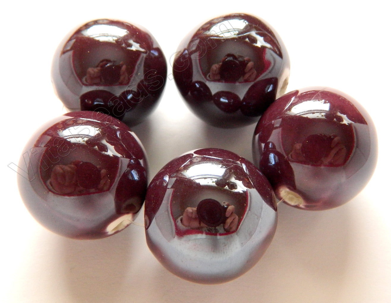 Porcelain Beads - Maroon Plated - 20mm Big Smooth Round Beads 5pc