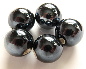 Porcelain Beads - Metallic Grey Coated Plated -  18mm Big Smooth Round Beads  5pc