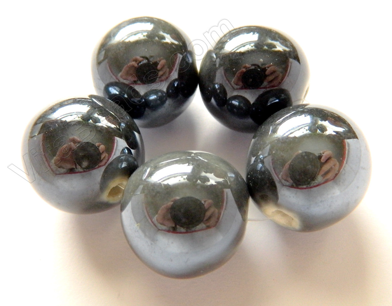 Porcelain Beads - Grey Coated -  18mm Big Smooth Round Beads   5pc