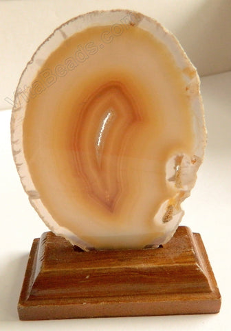 Warm Natural Agate Slab - Stand with Wood Base