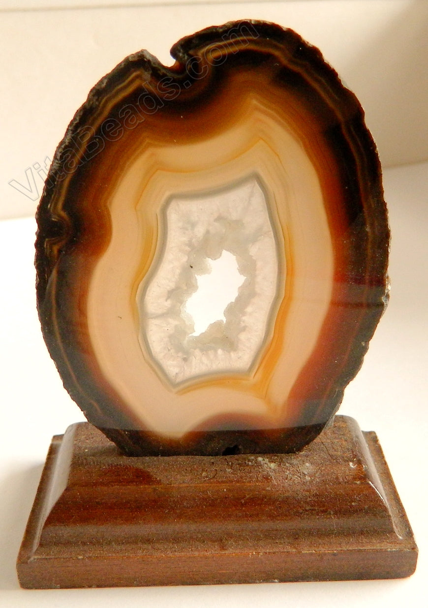 Dark Brown Agate Slab - Stand with Wood Base