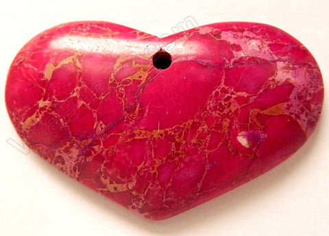 Pendant - Smooth Fancy Heart    Drilled Top   Dark Fuchsia Impression Jasper - 13