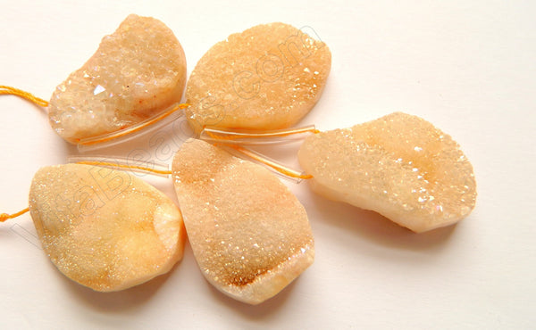 Peach Plated Crystal Light -  Machine Cut Teardrops w/ Druzy Quartz  8"