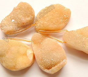 Peach Plated Crystal Light -  Machine Cut Teardrops w/ Druzy Quartz  8"