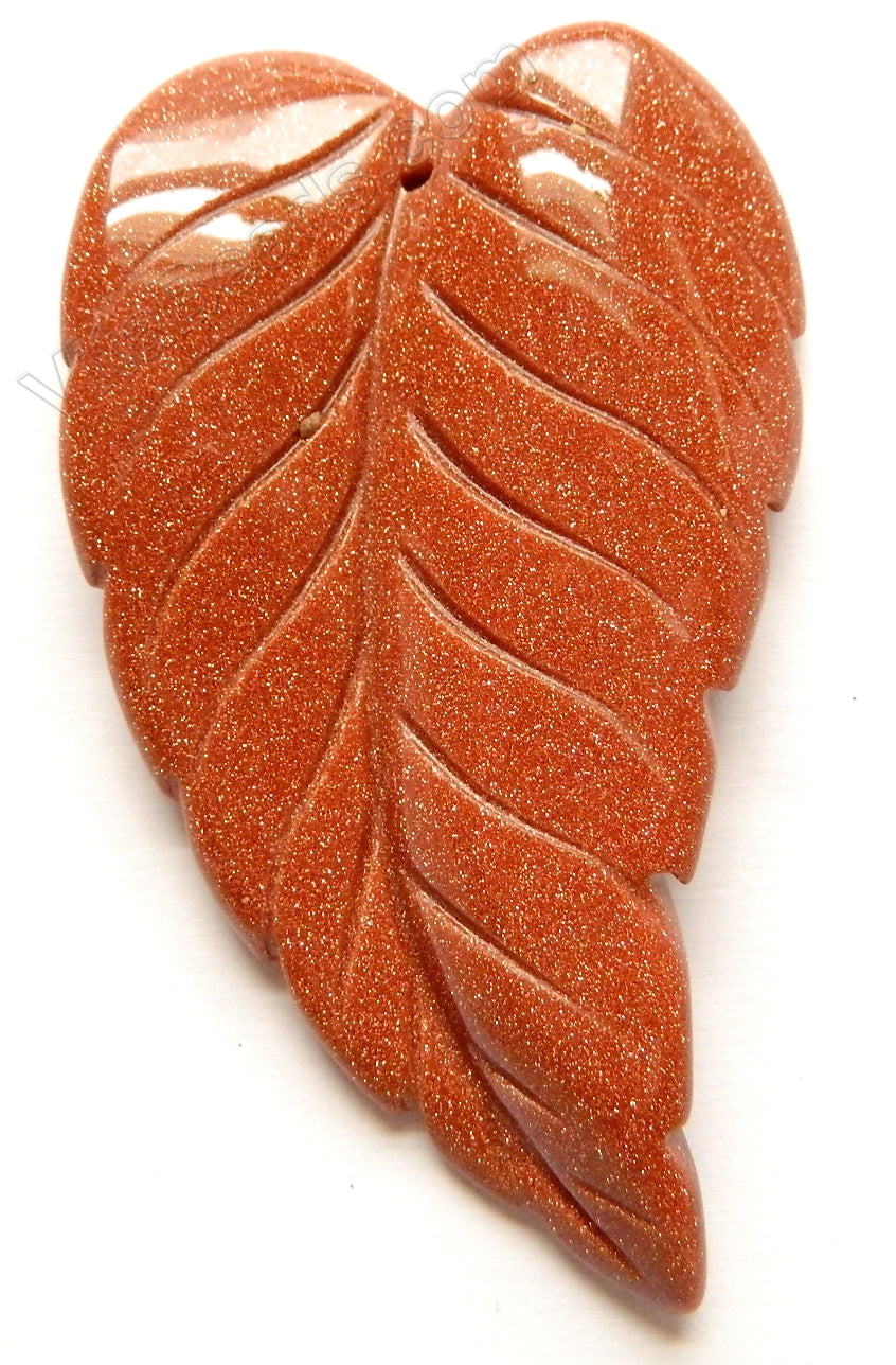 Goldstone  -  Carved Long Leaf Pendant