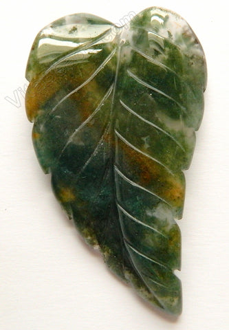 Fancy Jasper Green  -  Carved Long Leaf Pendant