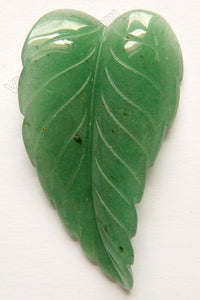 Green Aventurine Dark  -  Carved Long Leaf Pendant