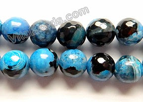 Royal Blue Black Mixed Fire Agate  -  Faceted Round  15"