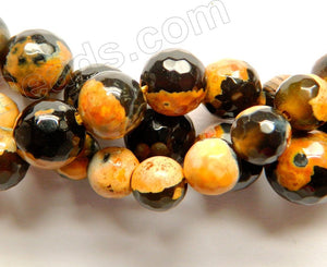 Orange Black Mixed Fire Agate  -  Faceted Round  14"