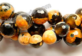 Orange Black Mixed Fire Agate  -  Faceted Round  14"