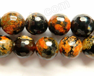 Black Orange Mixed Fire Agate  -  Faceted Round  15"