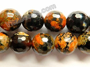 Black Orange Mixed Fire Agate  -  Faceted Round  15"