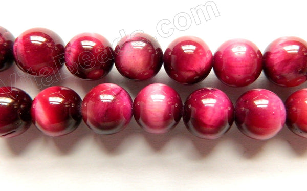 Fuchsia Tiger Eye AAA  - Smooth Round Beads 16"