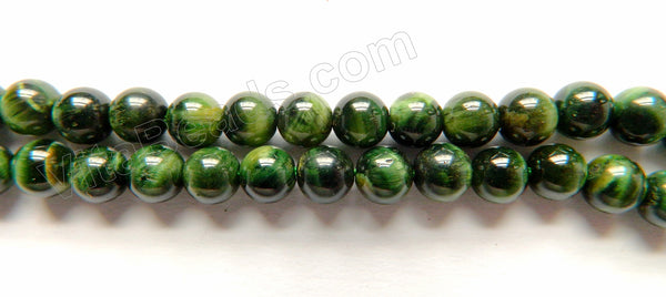 Dark Emerald Tiger Eye AA  - Smooth Round Beads 16"