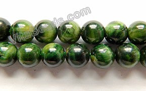 Dark Emerald Tiger Eye AA  - Smooth Round Beads 16"